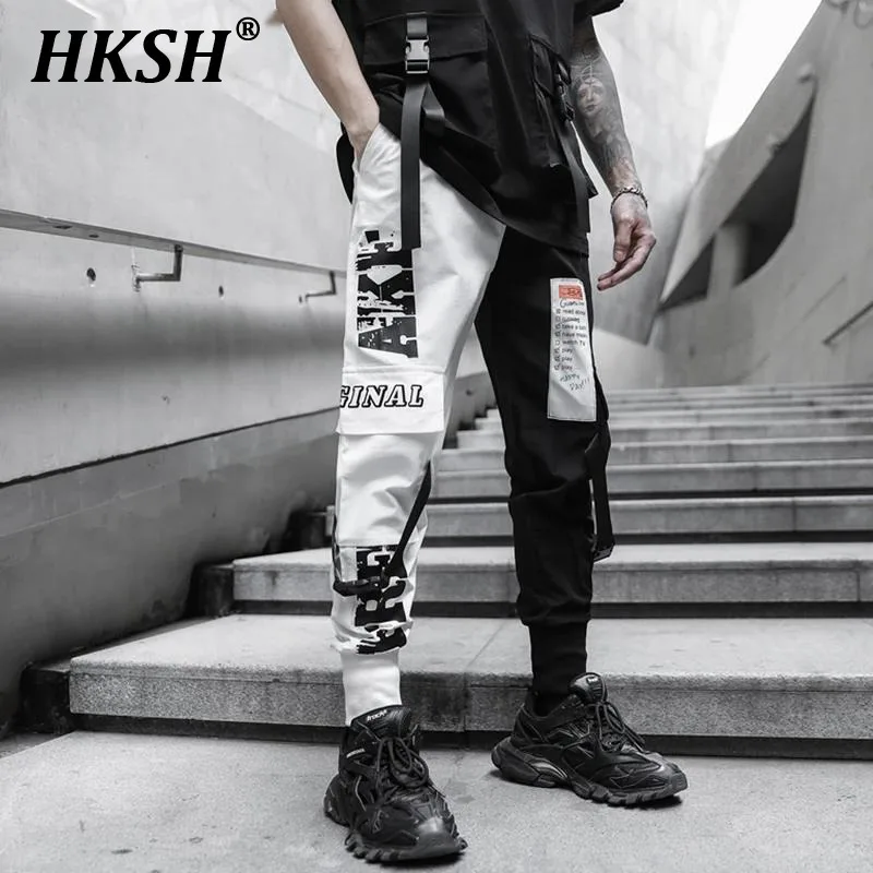 

HKSH Spring Summer New Men's Tide Dark China Chic Casual Cargo Pants Color Contrast Fashion Patchwork Streetwear Overalls HK2449