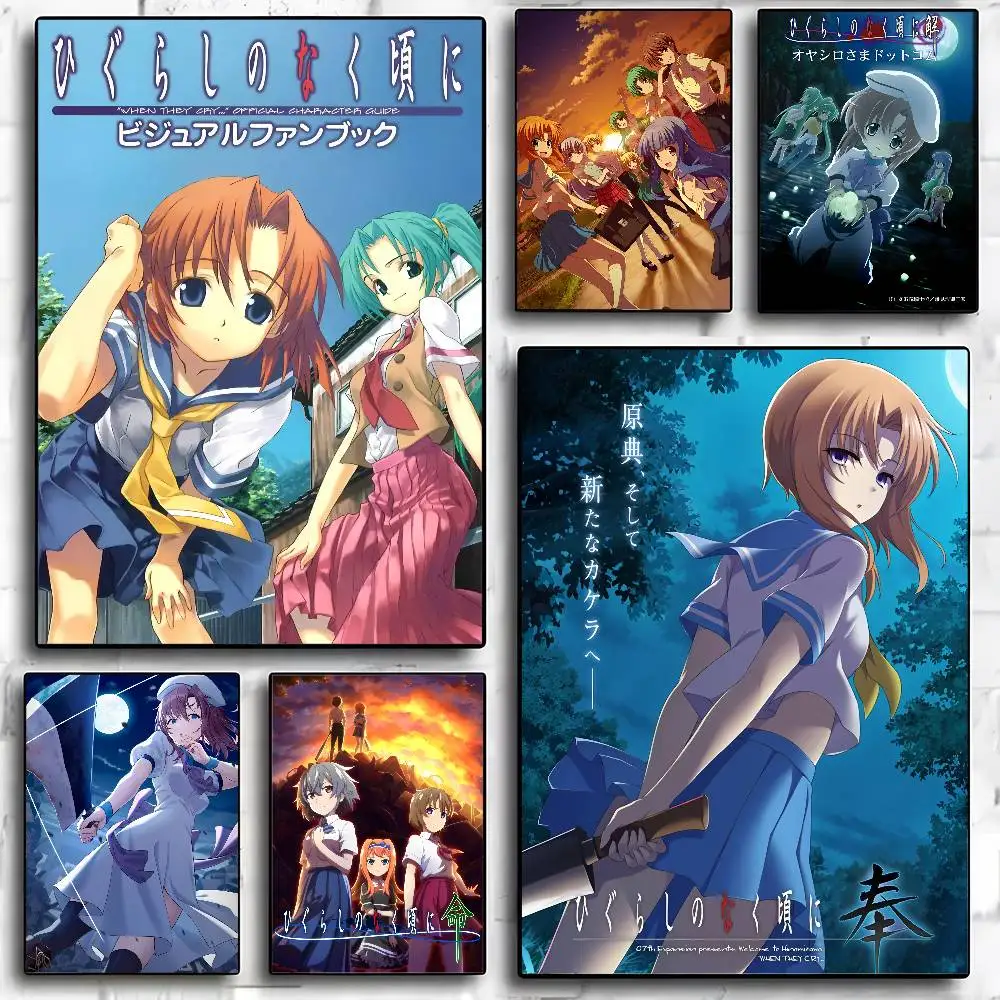 H-Higurashi عندما يبكون أنيمي ملصق جودة عالية طباعة ديكور المنزل جدار الفن جدارية غرفة زخارف للحانات #1