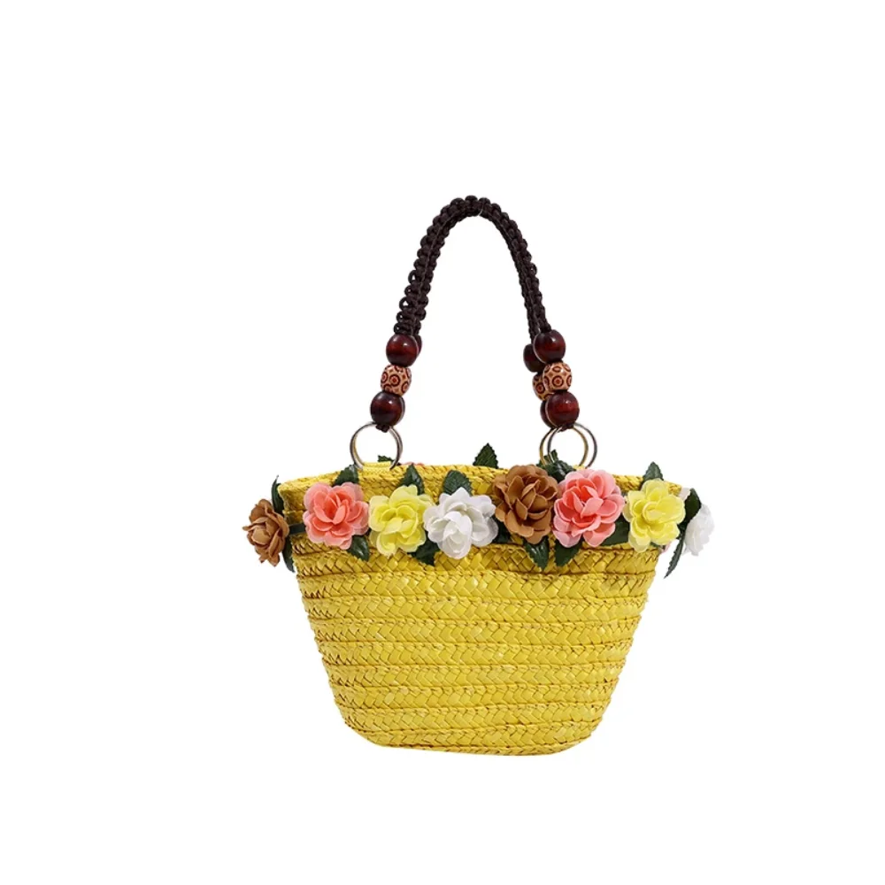 Straw Braided Bag Women Summer Hand-Woven Rattan Bag Purse Flower Beach Basket Female Bohemia Bali Handbag bolsos