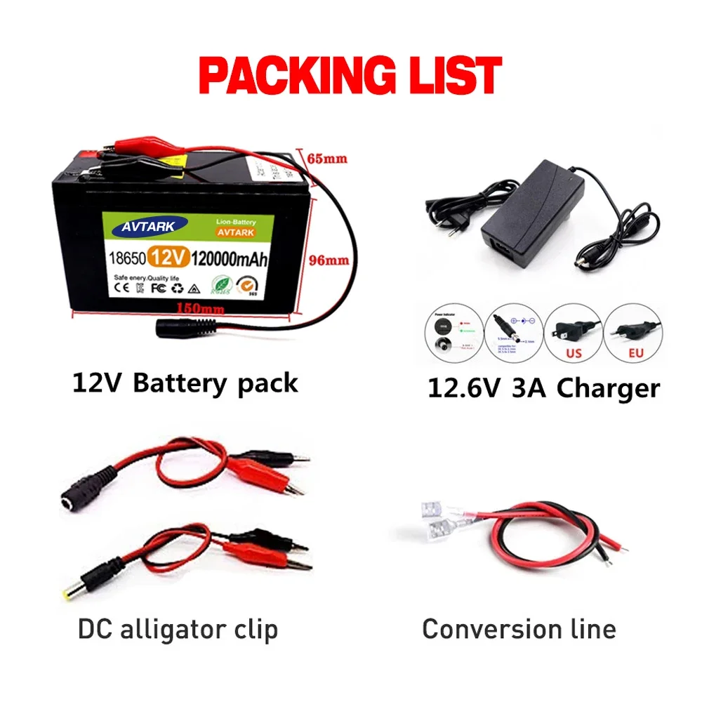 New 12V 45Ah 50Ah 100Ah 120Ah lithium Battery Pack Lithium Iron Phosphate Batteries Built-in BMS For Solar Boat+12.6V Charger