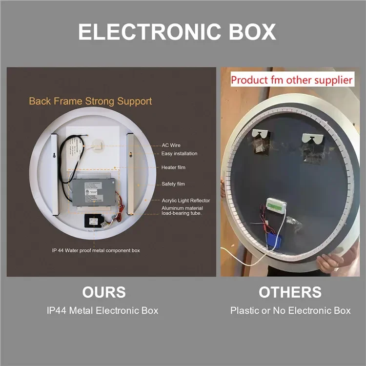 

-Customized Wall Mounted Led Lights Bathroom Mirror Waterproof Anti-fog Illuminated Smart Mirror