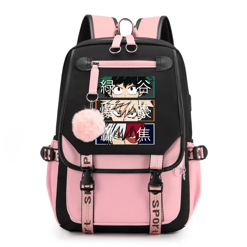 Novo anime deku bakugou katsuki todoroki shoto impressão mochila estudante feminino algodão lona mochila kawaii mulheres homens mochila