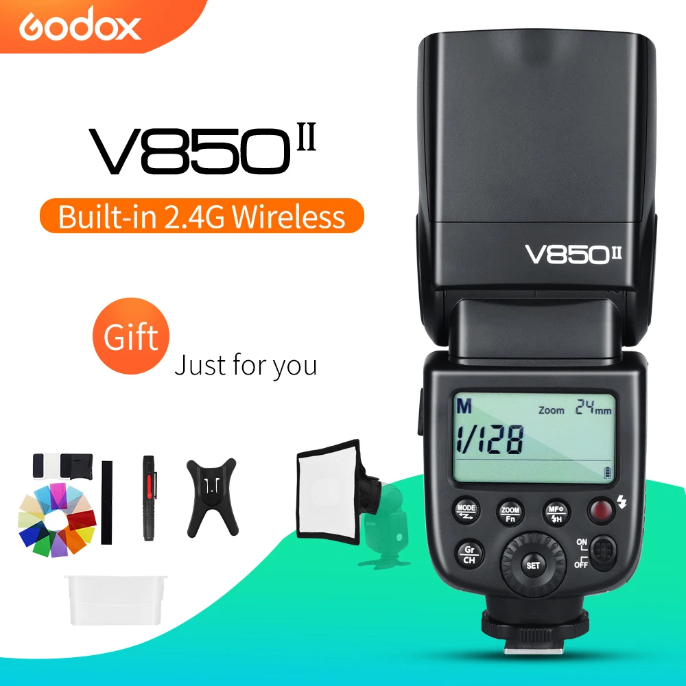 Godox V850II 2.4 جرام GN60 اللاسلكية X نظام بطارية ليثيوم أيون Speedlite لكانون نيكون سوني بنتاكس أوليمبوس + مجاني 15*20 سنتيمتر سوفت بوكس عدة