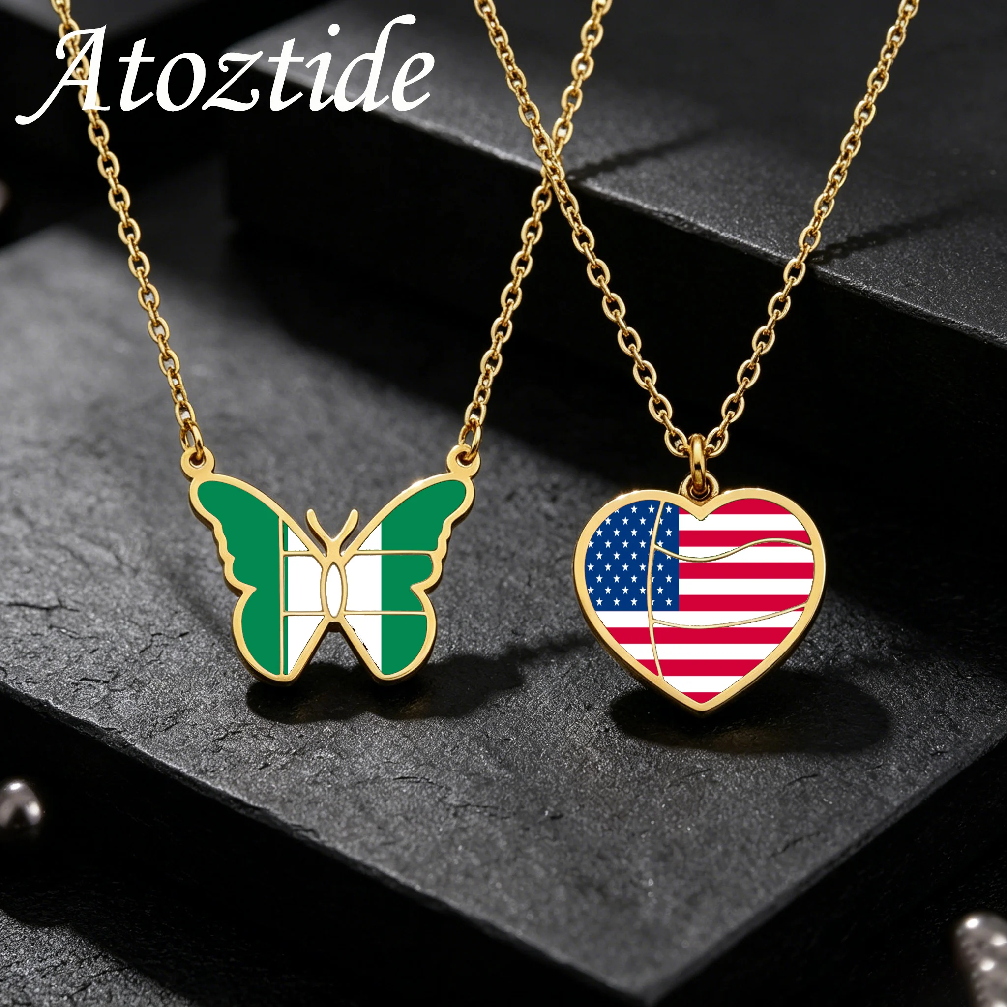 Collar con mapa personalizado Atoztide para mujer, colgante colorido con estampado UV, joyería de acero inoxidable, cadena tipo gargantilla, regalo personalizado