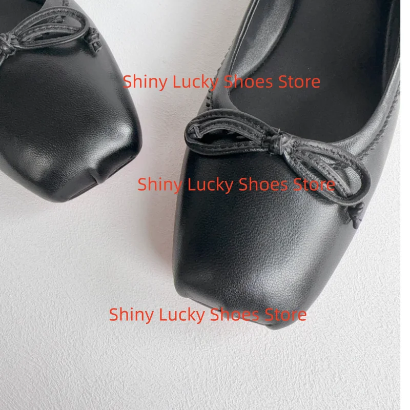 أحذية بعقدة على شكل فراشة للنساء بأصابع مربعة وكعب مسطح وخطوط خياطة فاخرة للنساء باليه ضحلة للسيدات مربوطة بفيونكة Zapatos Mujer #5