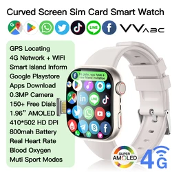 Gebogen scherm 4G SIM-kaart Smart Watch met GPS-locator Camera Google Play Android Smartwatch Hartslag Sport Fitness Tracker