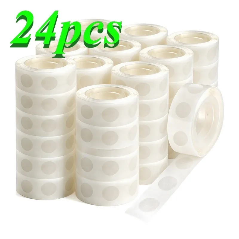 24pcs multipurpose transparent double-sided dot glue, perfect for party planners, DIY craft lovers, teachers, and wedding planners; great for balloon decorations, photo walls, poster sticking, and various crafts.