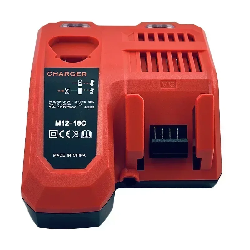 3A 12V 14V 18V Rapid Charger US/EU PIUG for Milwaukee M12-18C Dual Port Multi-Voltage Li-Ion Battery M12 M18, Li-Ion Replacement