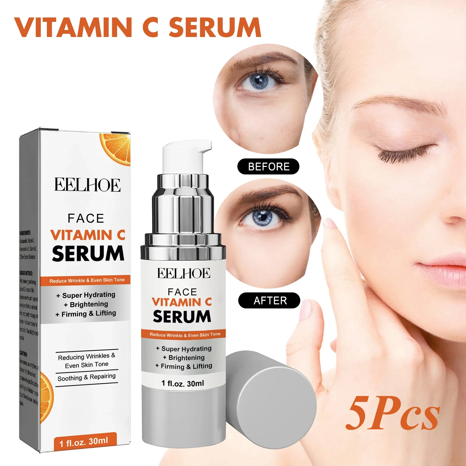 Vitamin C Anti-Aging Serum Diminishing Fine Lines Improving Skin Elasticity Nourishing Firming Facial Anti Wrinkle Essence 5 Pcs