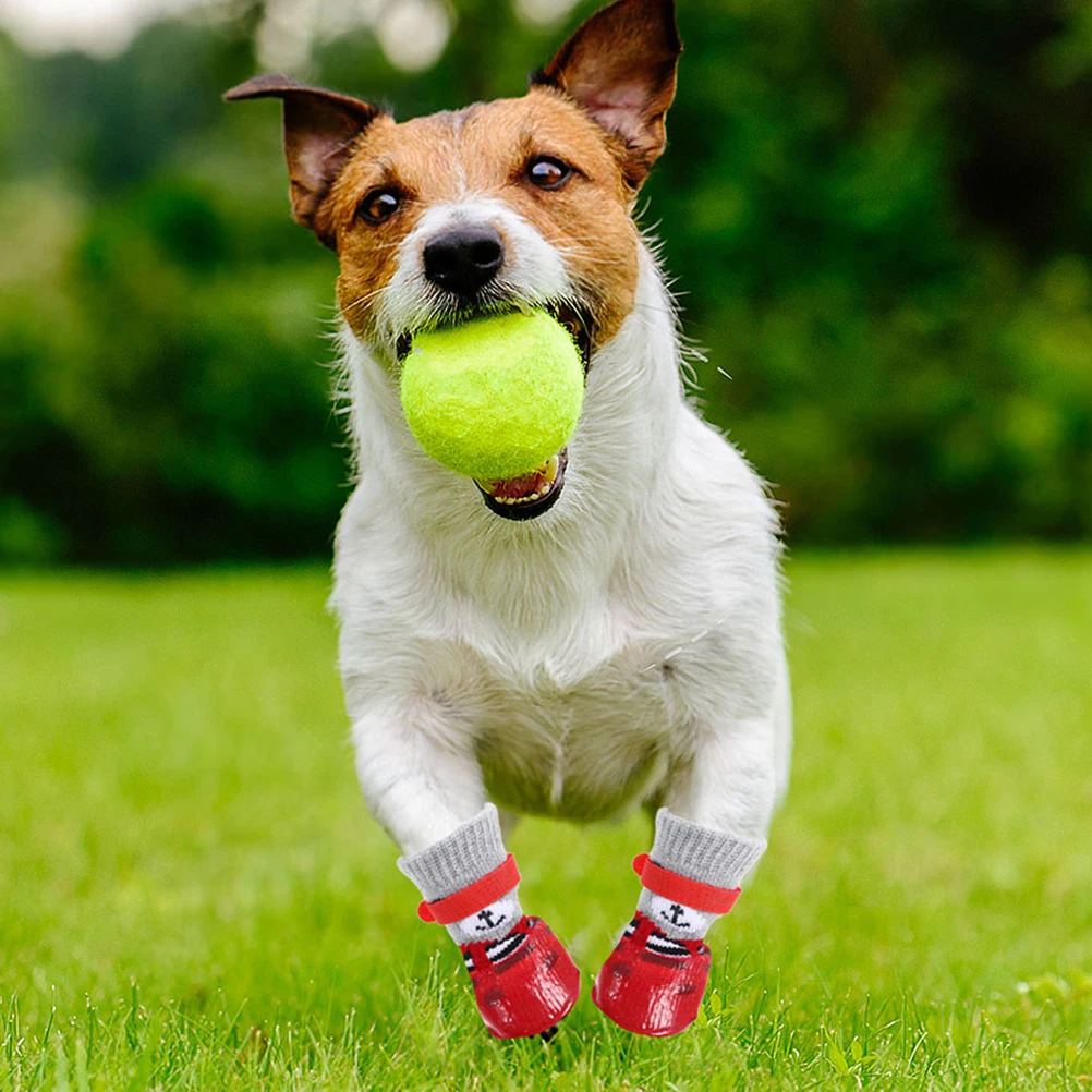

4Pcs Pet Socks Waterproof Non Slip Cotton Shoes Socks Cartoon Design Breathable Wear Resistant Dog Paw Protectors