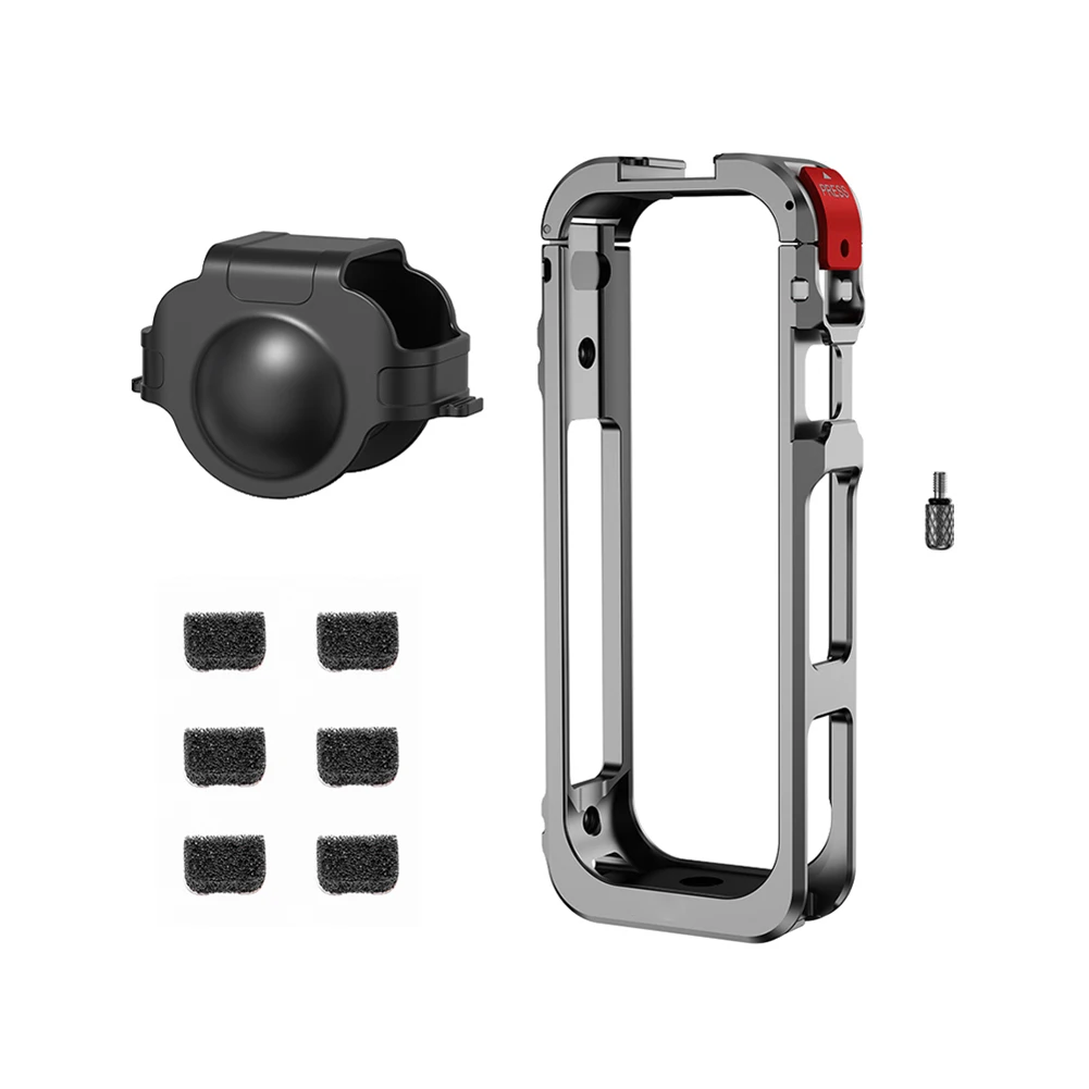 

Aluminum Alloy Camera Cage For Insta360 X5 With Silicone Lens Cover Microphone Wind Muff Sports Action Video Cameras Accessories