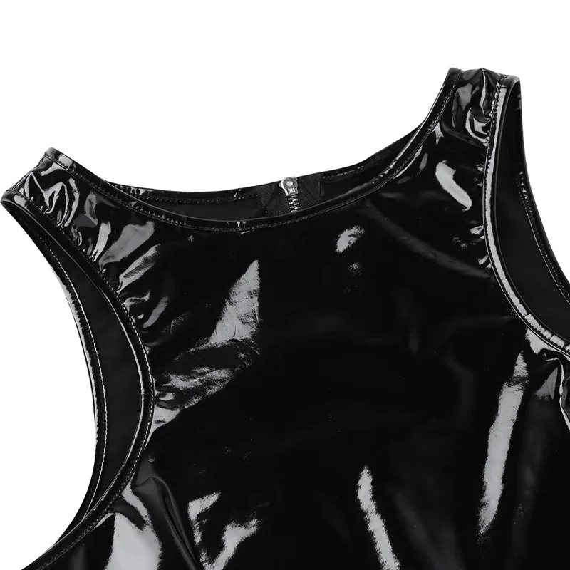 Shiny Patent Leather Vest Crop Sleeveless Women Wetlook Faux Latex Short Top Ladies Summer Beach Sexy PU Tanktop Clubwear Custom