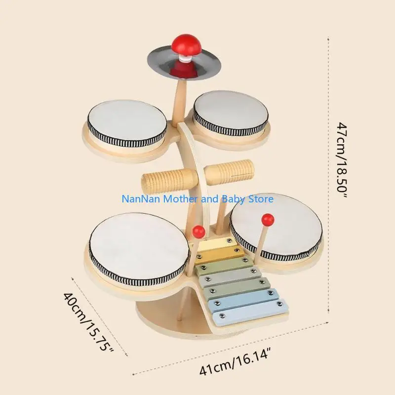 5IN1木製の楽器ドラムベビー感覚のためのドラムセット幼児のためのおもちゃを学習するためのおもちゃのおもちゃオルフ