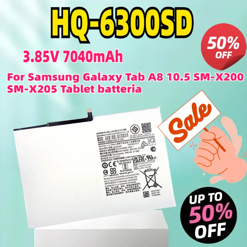 

HQ-6300SD/HQ-6300NA 3.85V 7040mAh Replacement Battery For Samsung Galaxy Tab A8 10.5 SM-X200 SM-X205 Tablet batteria