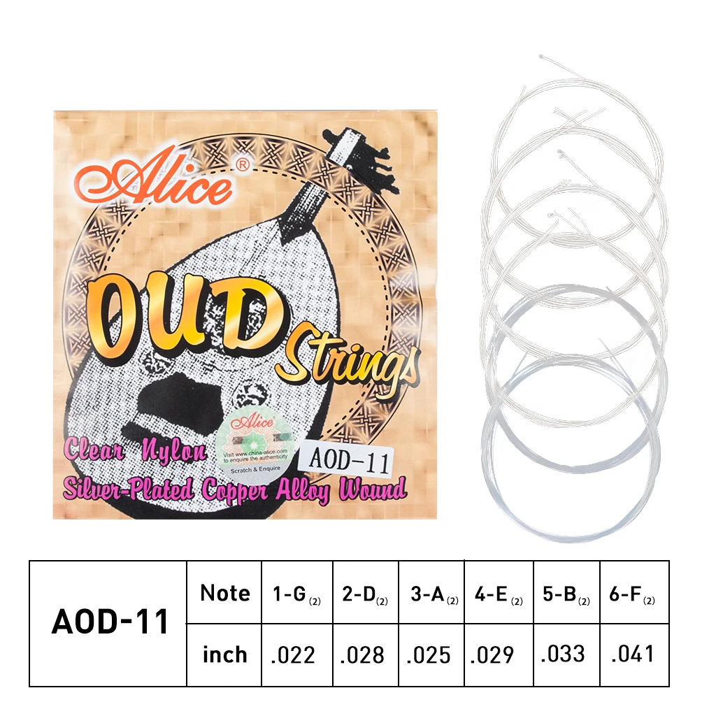 

1 Pack AOD-11 Alice Nylon and Silver-Plated Wound 11 String Oud Strings Set For Arabic Instruments 11-Strings Arabic Folk Guitar