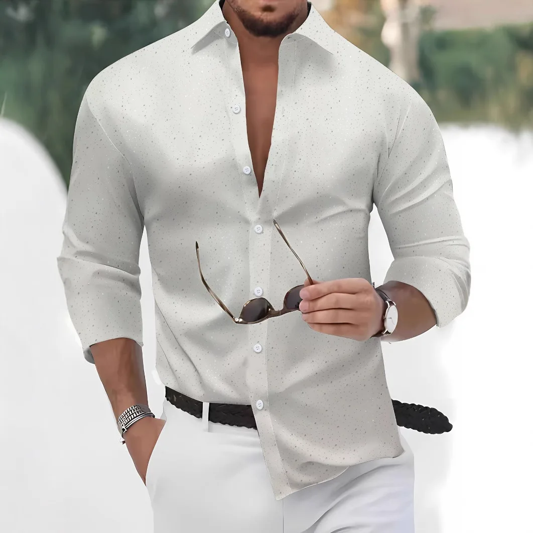 

New stylish men's luxurious glittery print shirt, long sleeves, breathable, suitable for parties and formal dress occasions.