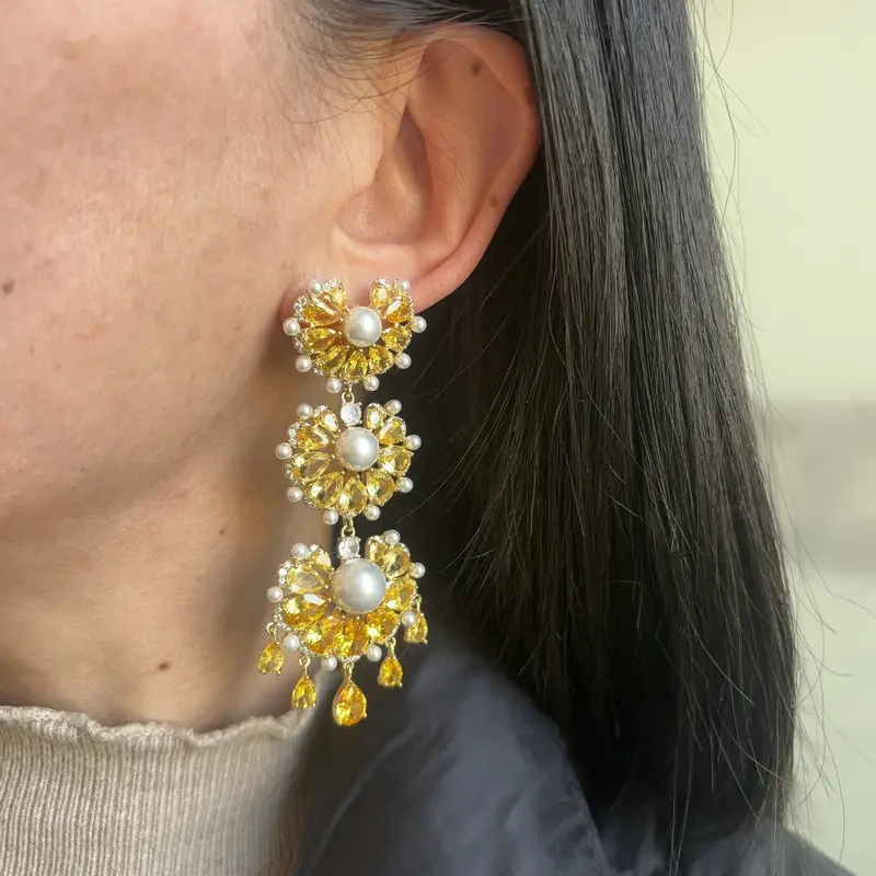 Bilincolor Yellow Cubic Zirconia Long Tassel Earring for Women