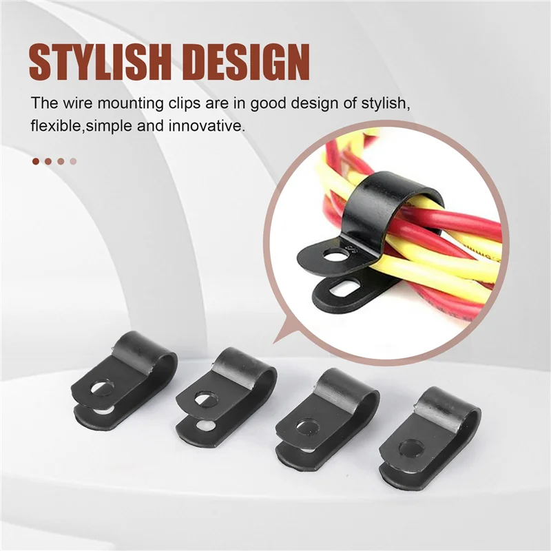 2025 Trend1000 Pcs 1/4 Inch Black Nylon R-Type Cable Clips For Mounting Indoor Outdoor Rope Light Electrical Wire Clamp Fastener