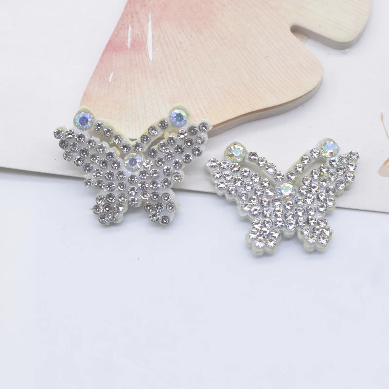 20Pcs 30*22mm Padded Rhinestone Butterfly Patches for DIY Crafts Clothes Hat Headwear Hair Clips Decor Appliques Accessories