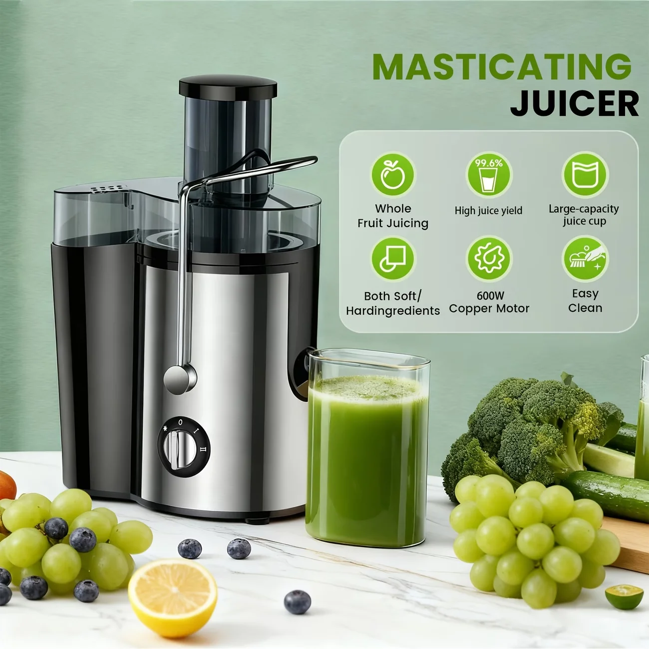 Multi-Function 3-Inch Wide Mouth Juicer Extractor - Easy Clean 3-Speed Settings Vegetable & Fruit Blender Ideal Christmas Gift image 2
