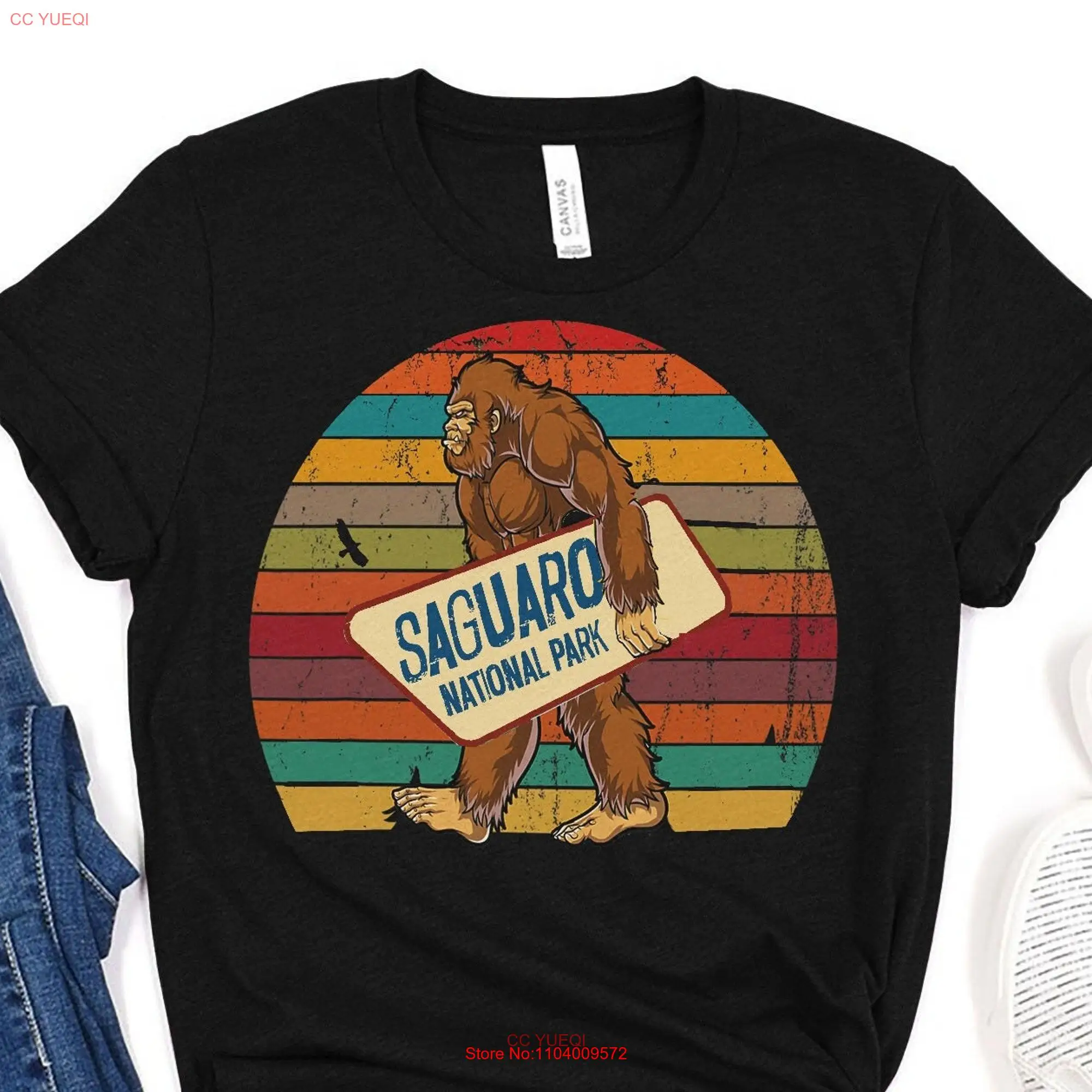 Saguaro-تي شيرت منتزه وطني برقبة دائرية ، ساسكواتش بيج فوت ، التخييم ، مغامرة الغابات ، المشي لمسافات طويلة ، البرية ، أكمام طويلة أو قصيرة