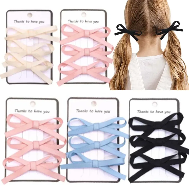 Ncmama-Solid Bowknot Clipes de Cabelo para Mulheres e Meninas, Fita Bow, presilhas, Ladies 'Headwear, Acessórios para Cabelo Coreano, 3Pcs Set