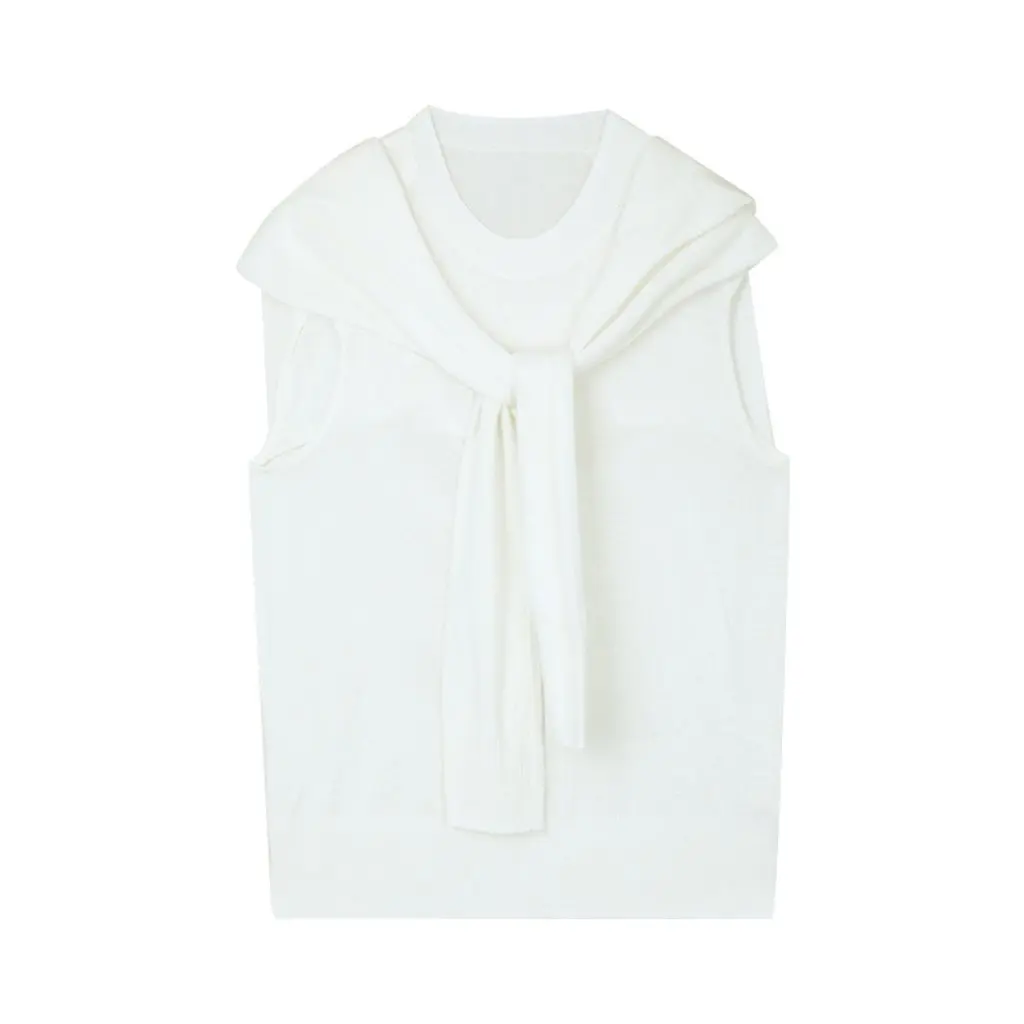 

Мулан из двух предметов, жилет с запахом на плечах, вязаный утягивающий женский модный осенний новый стиль, корейская версия, кардиган, топ