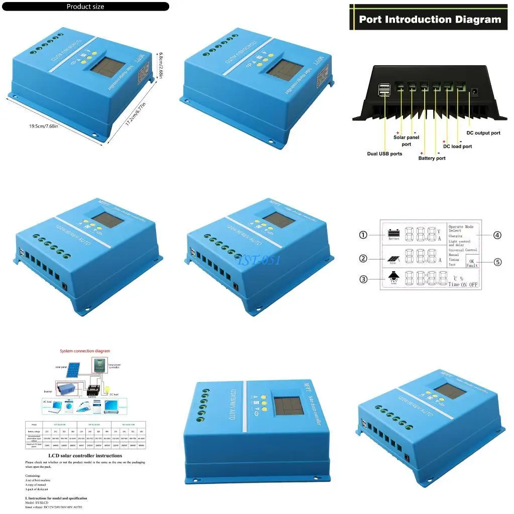 

E15A Solar Panel Regulator with LCD Display MPPT Solar Controller for 12V-48V Systems Improved Control Enduring