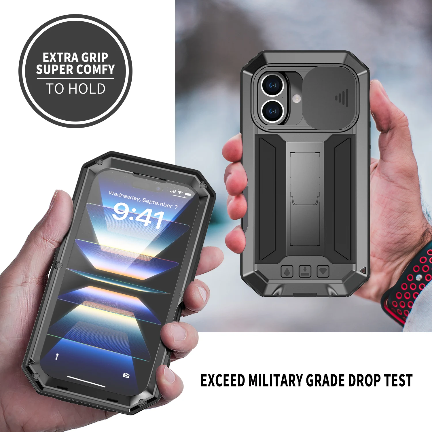 

Military Grade Full-Body Rugged for iPhone 16 Pro Max 16 Plus Pro Built-in Kickstand Slide Camera Protective Cover Shell