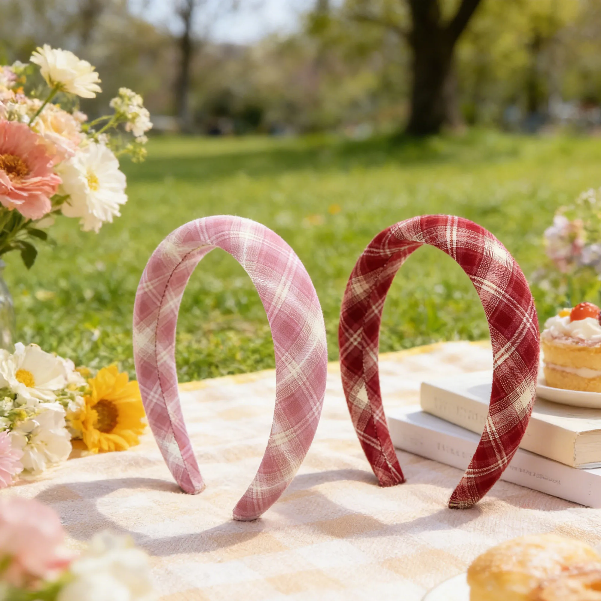 

1Pc Plaid Pattern Red Pink Headbands Easy Accessory For Outings That Enhances Elegance And Complements Crochet