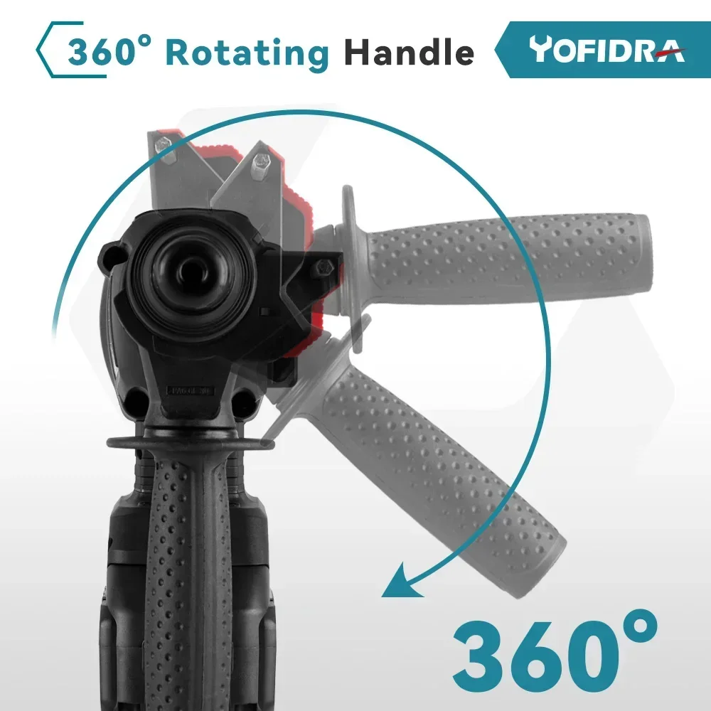 Yofidra 26mm Brushless Electric Hammer Electric Pick Impact Drill Multi-function Cordless Rotary Tool For Makita 18V Battery