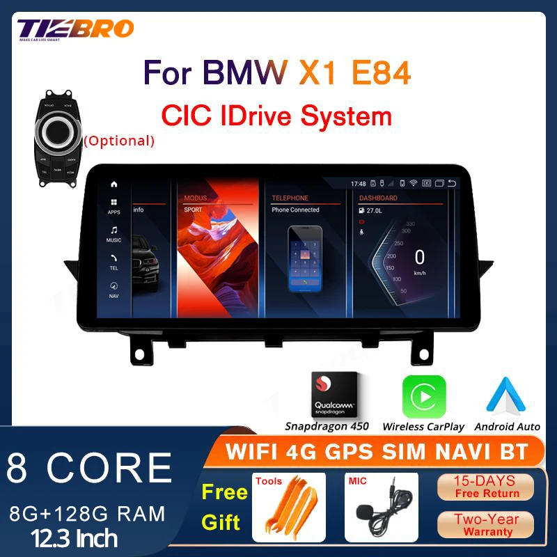 

TIEBRO 12.3inch 1920*720P For BMW X1 E84 2010-2015 CIC Idrive Car Radio Carplay Android Auto Stereo Android12 Snapdragon 450