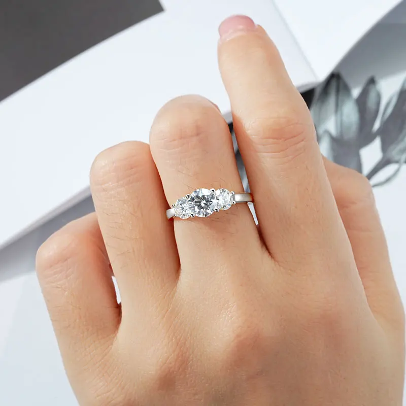 

Lnkry 925 Sterling SIlver 14k Gold Plated Wedding Ring Certified GRA Three Stone Moissanite Ring For Women Engagement Jewelry