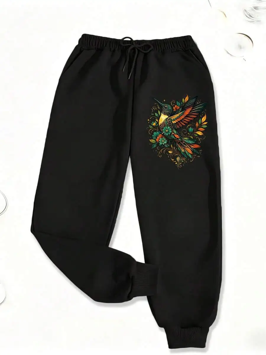 Women'S Artisan Hummingbird Garden Graphic Sweatpants, Fashionable And Commuting, Daily Outfit, Casual Yet Appropriate, Old