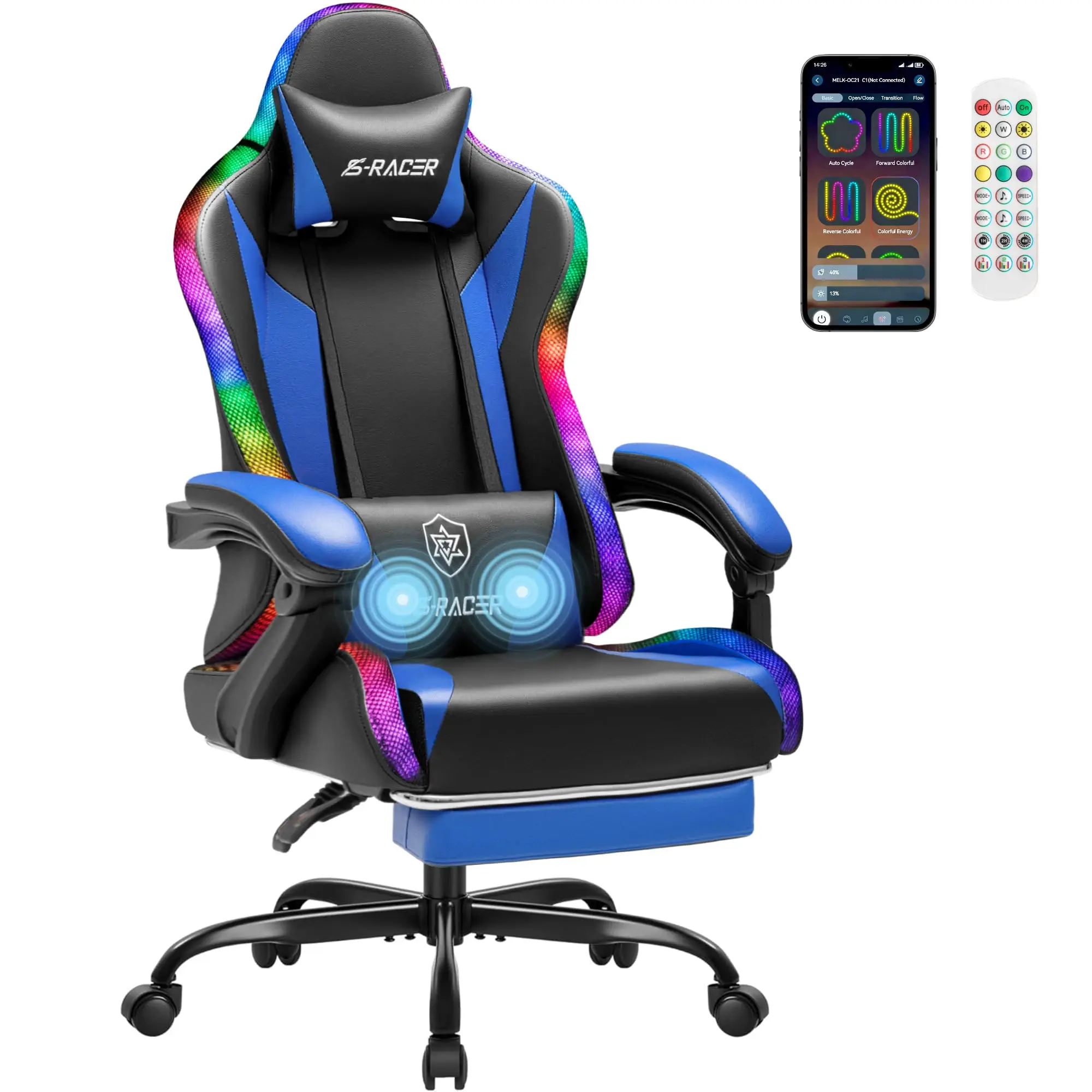 Ergonomic Gaming Chair, High-Back Racing Style PC Chair, Blue