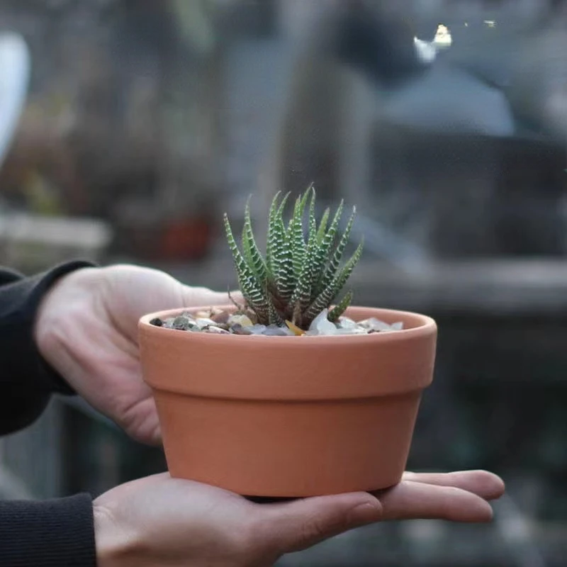 Czerwona ceramiczna doniczka gliniana dachówka doniczka gruba ceramika oddychająca duży kaliber soczysta zielona roślina mała doniczka orchidei