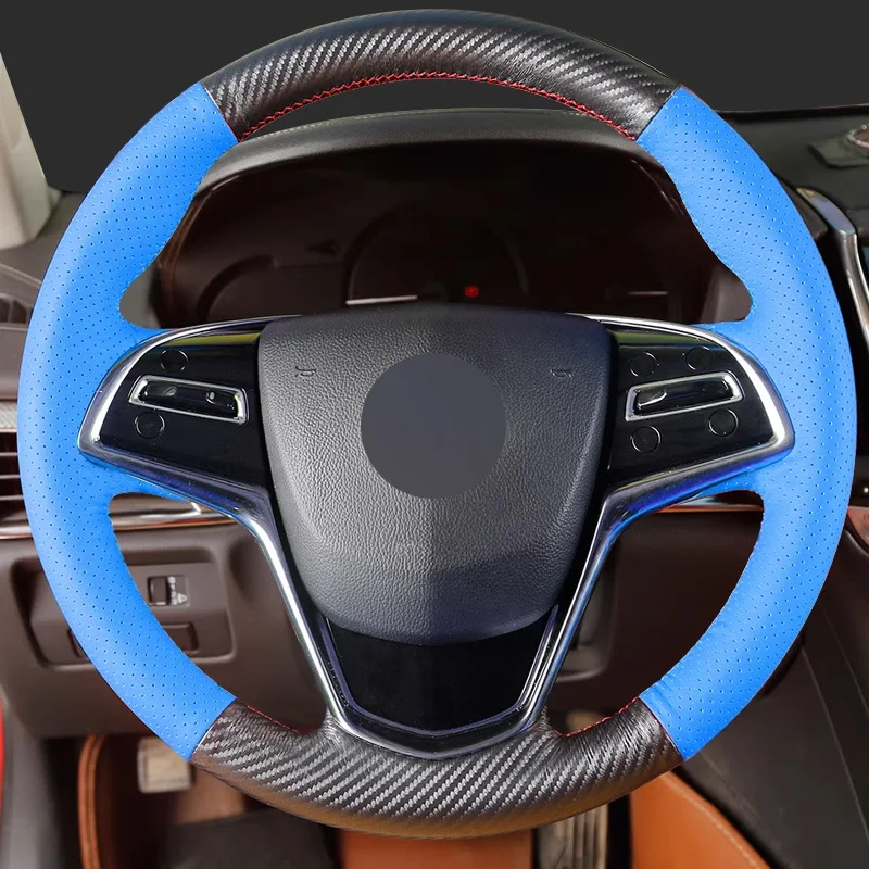 

Matt Carbon with Blue Perforated Leather Full Wrap Steering Wheel Cover Car Accessoires for Cadillac XT5 XT4 XTS CT6 ATS-L