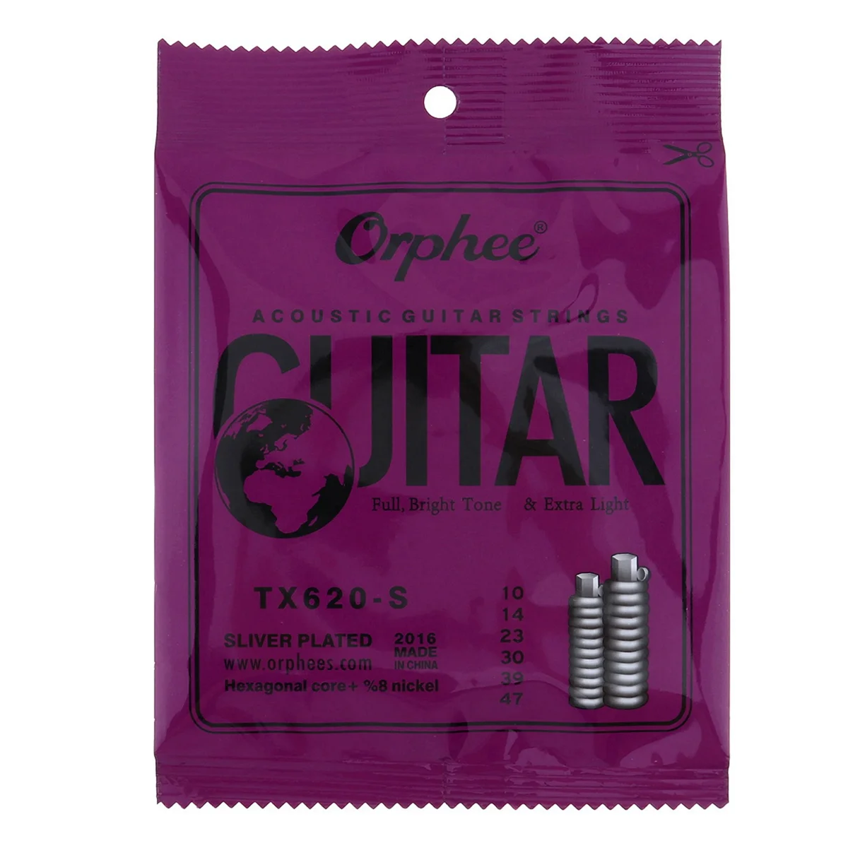 A71P  24pcs Acoustic Guitar Strings Special Silver Plated Anti-Rust Hexagonal Core+8% Nickel Extra Light TX620-S