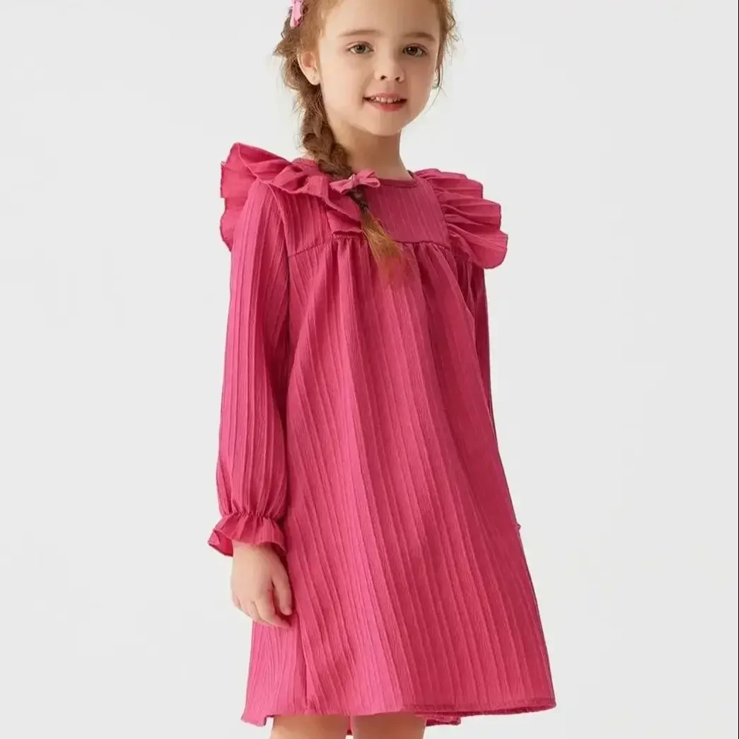 2024 Todder Girls Ruffles Dresses Spring Princess Party Casual 0-5Y Baby Children Valentine’s Day Gifts Long Sleeves Dress Fall