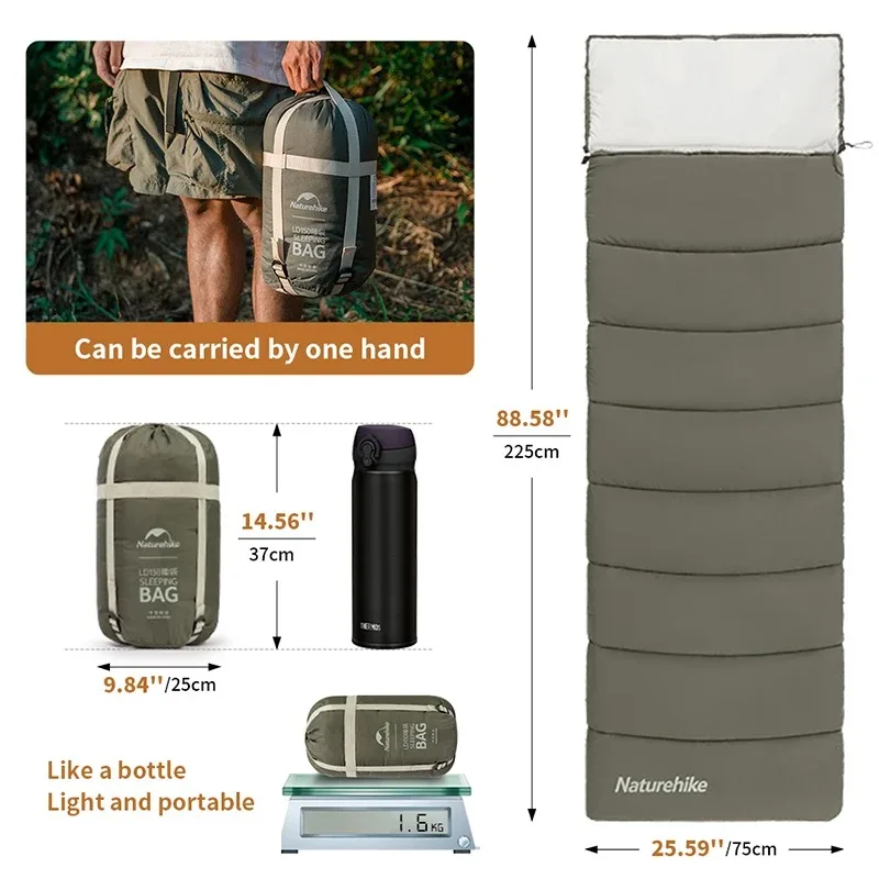 Naturehike Envelope Cotton Sleeping Bag Portable Outdoor Camping Adult Sleeping Bag Single Splicable Hooded Cotton Sleeping Bag