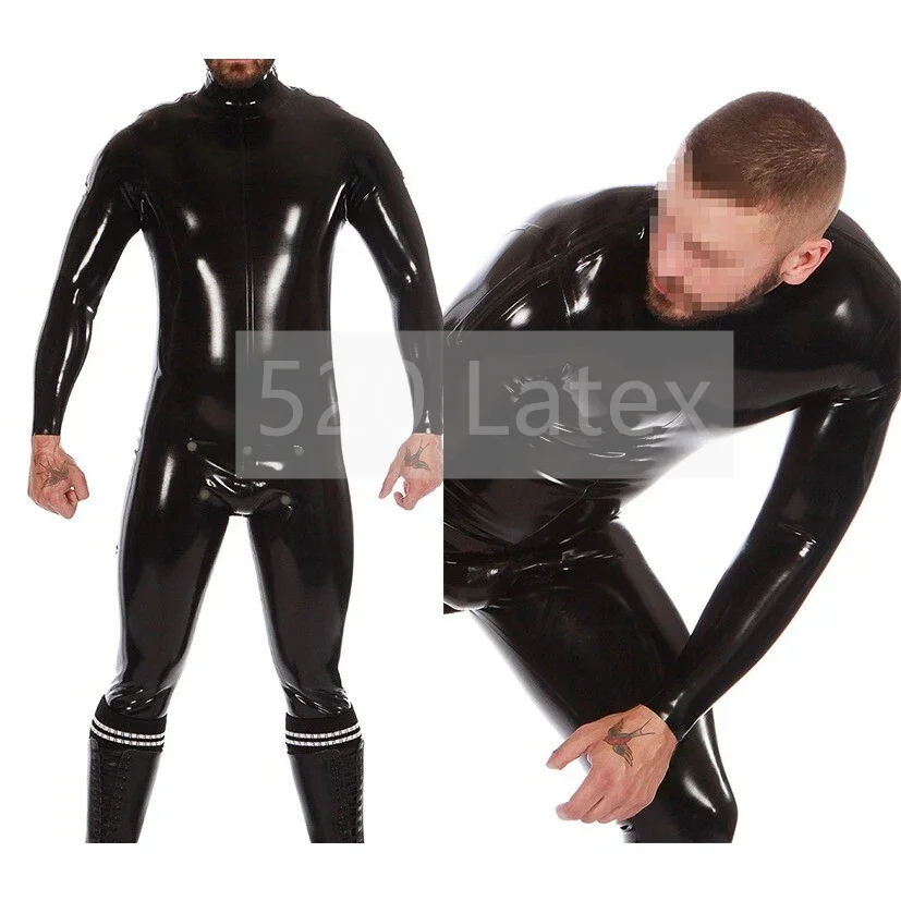

Handmade Fetish Natural Latex Men's Shoulder Entry Catsuit with Shoulder Zipper Rubber Gummi Bodysuit Cod Piece Crotch No boots