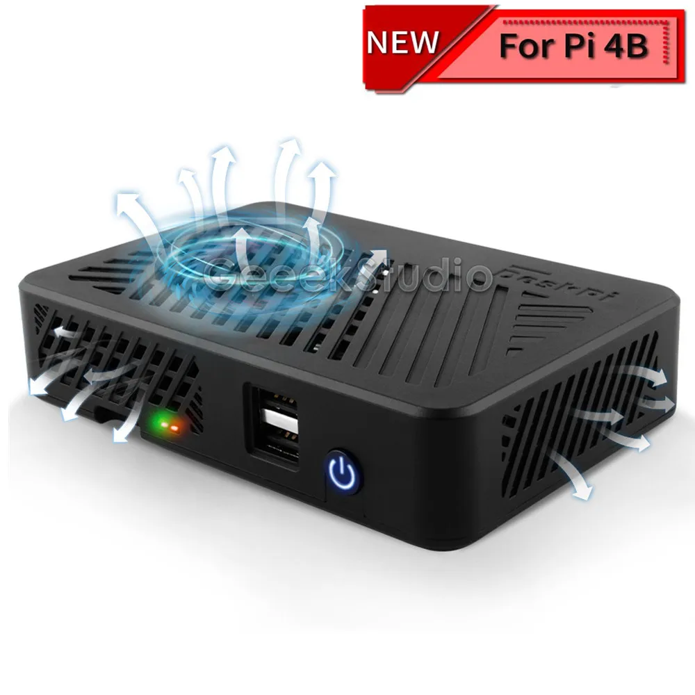 DeskPi Lite Case With Power Button Heatsink PWM Fan Full-Size HDMI/Extra Two USB Ports Enlosure Shell for Raspberry Pi 4B