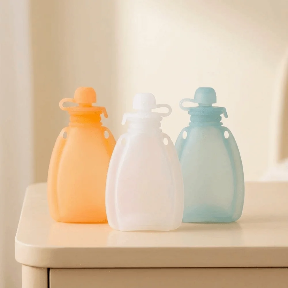Non BPA Baby Food Pouch Food Grade Silicone Portable Squeeze Feeder Lightweight 120ml Large Capacity Leakproof Food Storage Bag