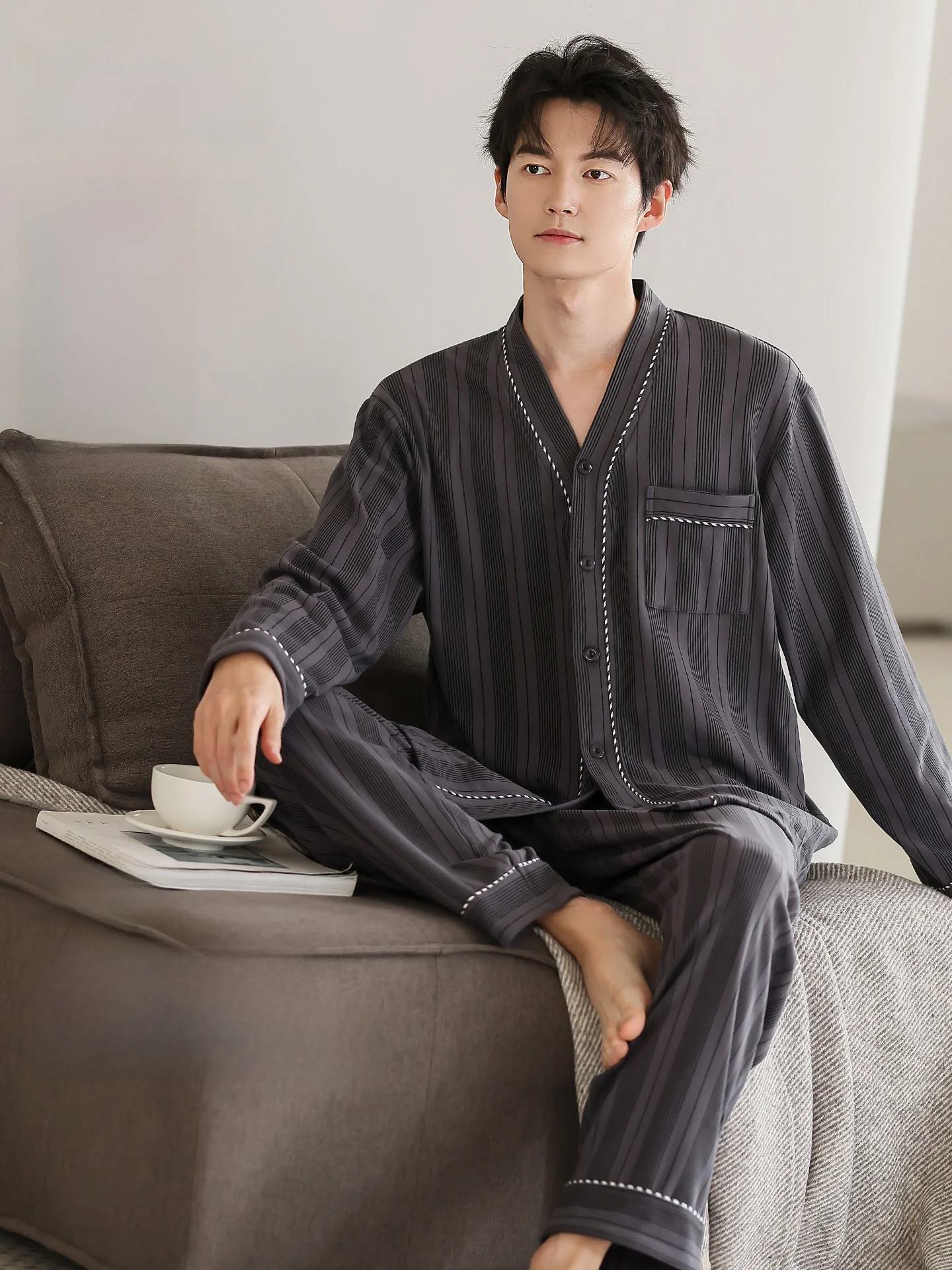 Men's Sleepwear Long Sleeve Long Pants Thermal Comfortable Home Clothes Set Autumn Winter New Arrival Urban Beauty Lady Style