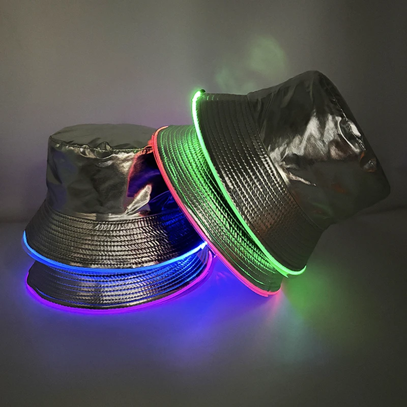 Glowing Fashion Golden Silver Fisherman Hat Outing NightClub Neon Party Novelty Gift LED Luminous Street Style Y2K Bucket Hats