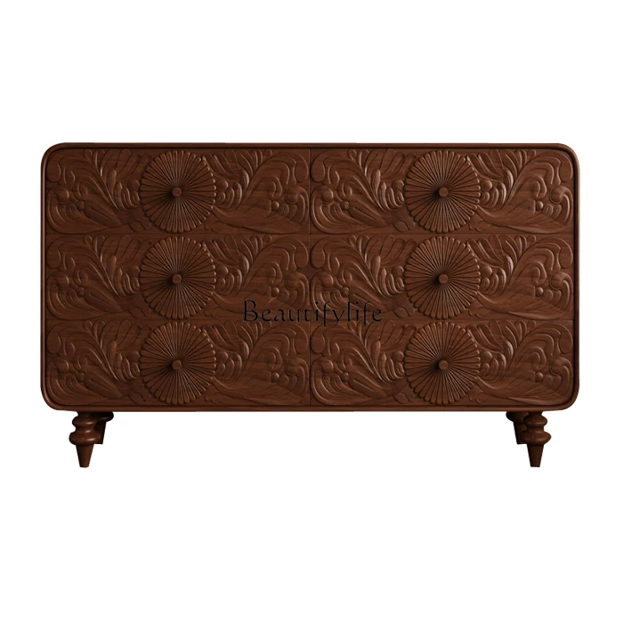 

Medieval solid wood multi-functional locker, living room decoration partition integrated retro old carving cabinet