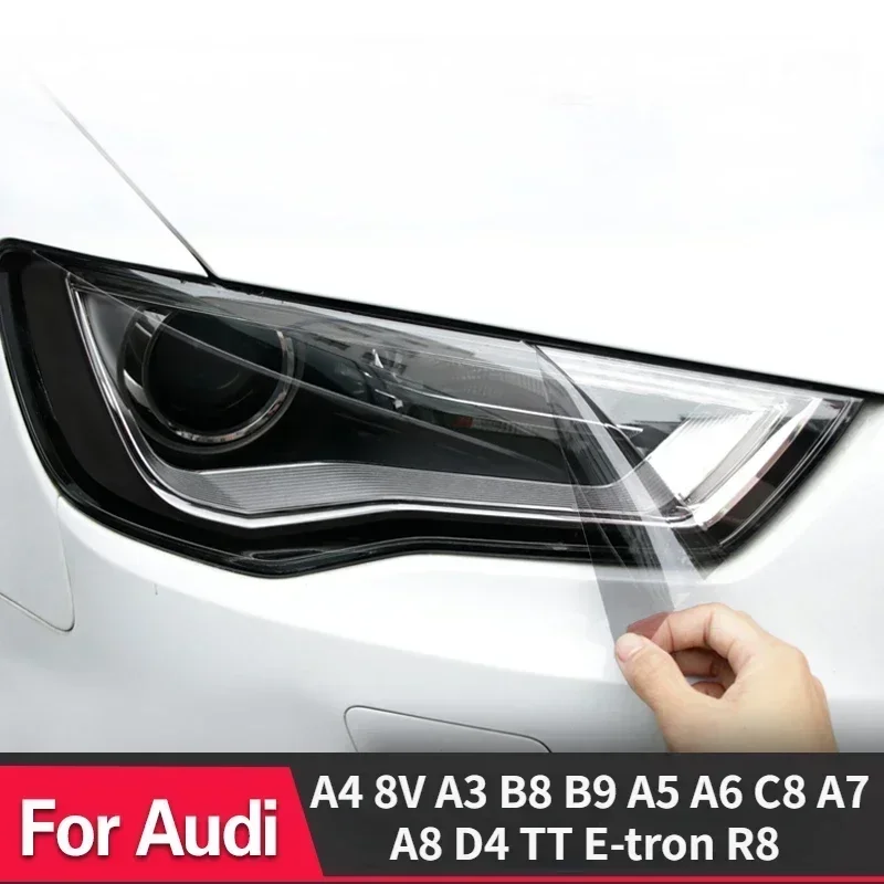 For Audi A4 8V A3 B8 B9 A5 A6 C8 A7 A8 D4 TT E-tron R8 2PCS car headlight protection film Smoked black TPU film sticker 