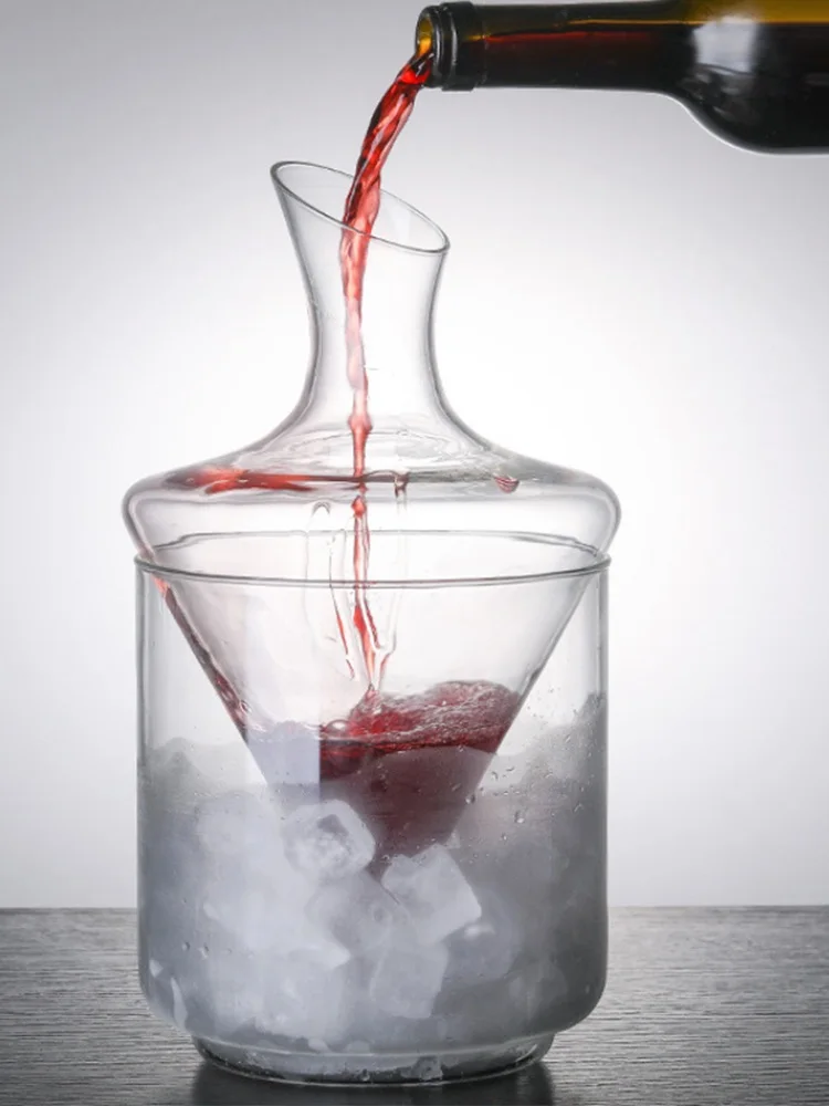 

​ ​ Ручной выдувной хрустальный графин для вина с ведром для льда | 360 ° Вращающийся аэратор с быстрым наливанием | Бессвинцовый графин для использования в домашнем барьере ​ ​