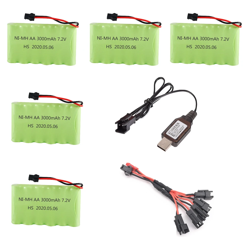 Batteria ni-mh ricaricabile da 7.2V con cavo di ricarica USB per RC Cars robot Tank Gun Boat parts 7.2v NiMH Battery pack AA 2400mah