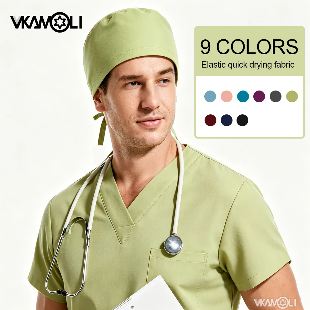 2026 Autumn/Winter New Two layer Fabric scrub hat men Solid color work hat  Men's short hair surgical cap
